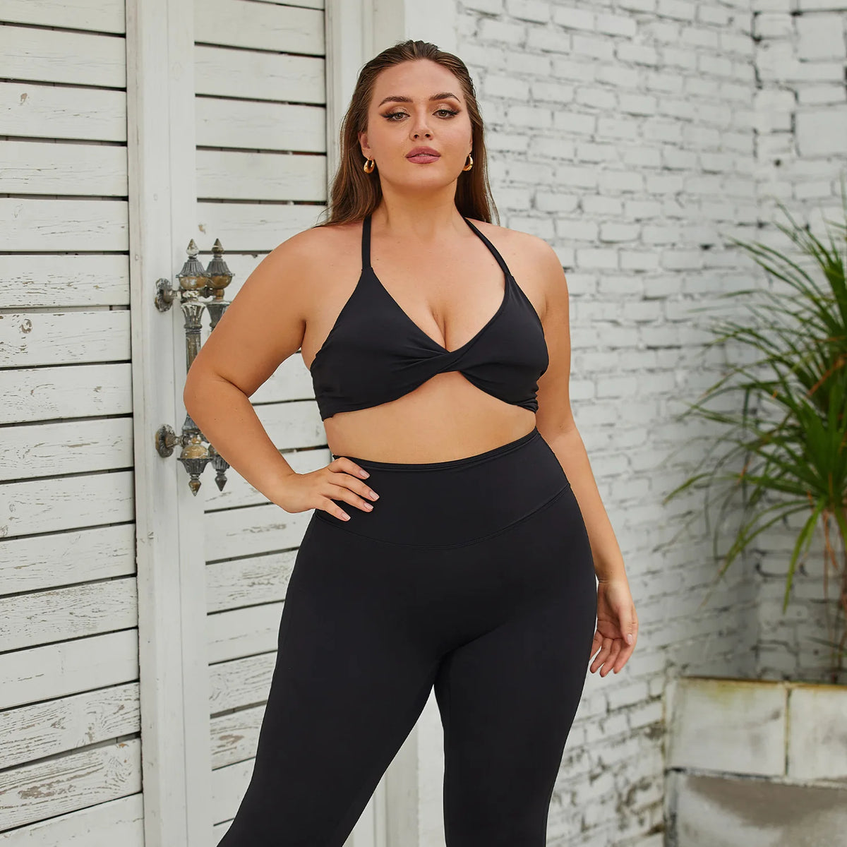 L-3XL Solid Sportswear Sets High Waist Elastic Waist Women's Gym Bra Leggings 3-Piece Running Fitness Yoga Wear Four-Way Stretch