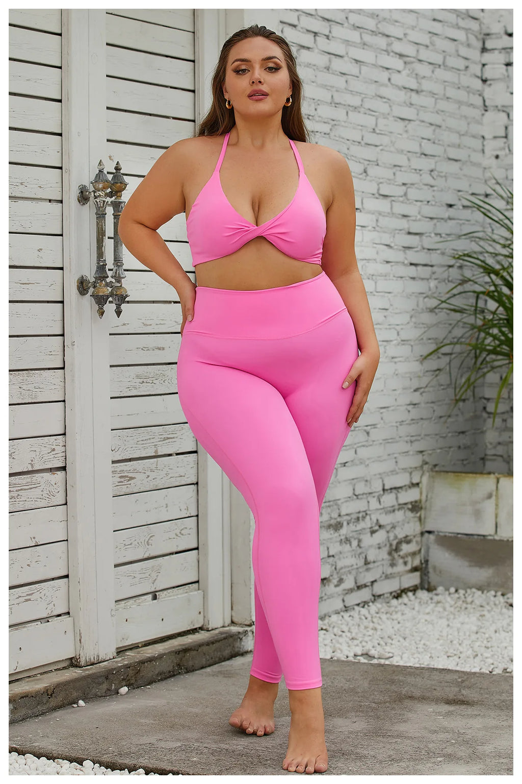 L-3XL Solid Sportswear Sets High Waist Elastic Waist Women's Gym Bra Leggings 3-Piece Running Fitness Yoga Wear Four-Way Stretch