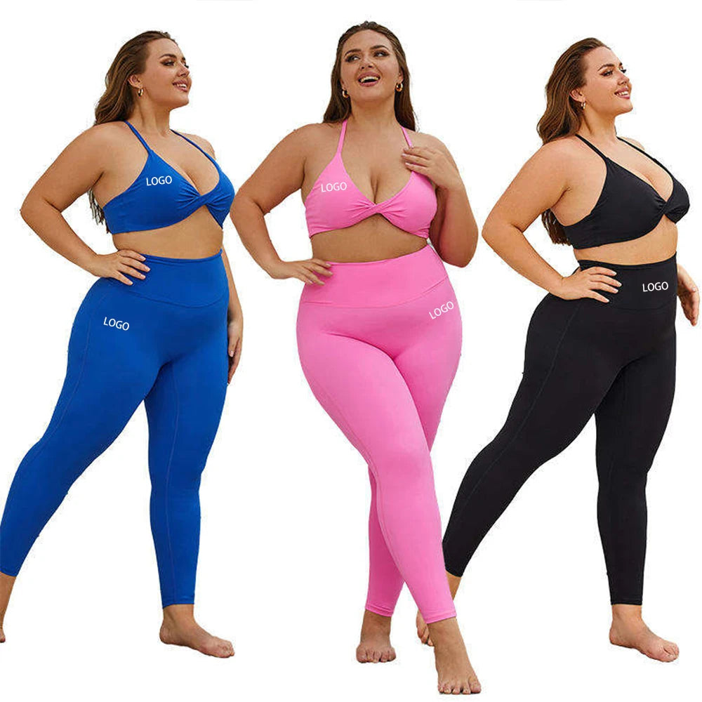L-3XL Solid Sportswear Sets High Waist Elastic Waist Women's Gym Bra Leggings 3-Piece Running Fitness Yoga Wear Four-Way Stretch