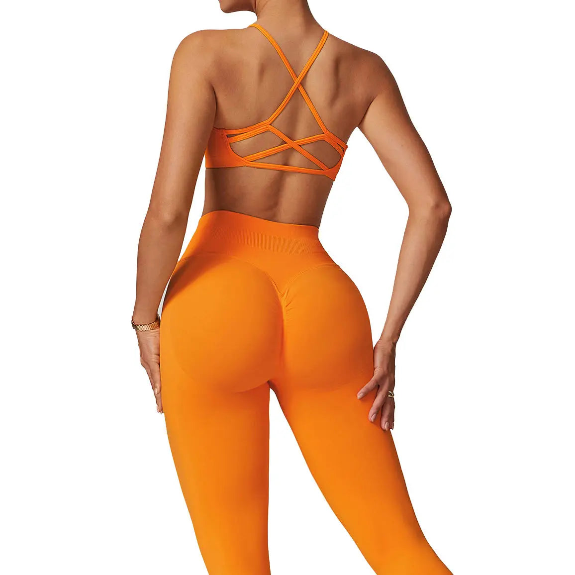 Hot Selling 2024 Women's Compression Scrunch Back Yoga Leggings and Bra Set Seamless Adjustable Breathable and Lightweight