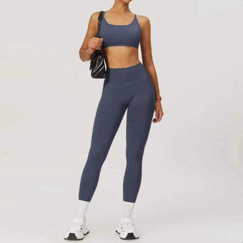 Hot Selling 2024 Women's Compression Scrunch Back Yoga Leggings and Bra Set Seamless Adjustable Breathable and Lightweight