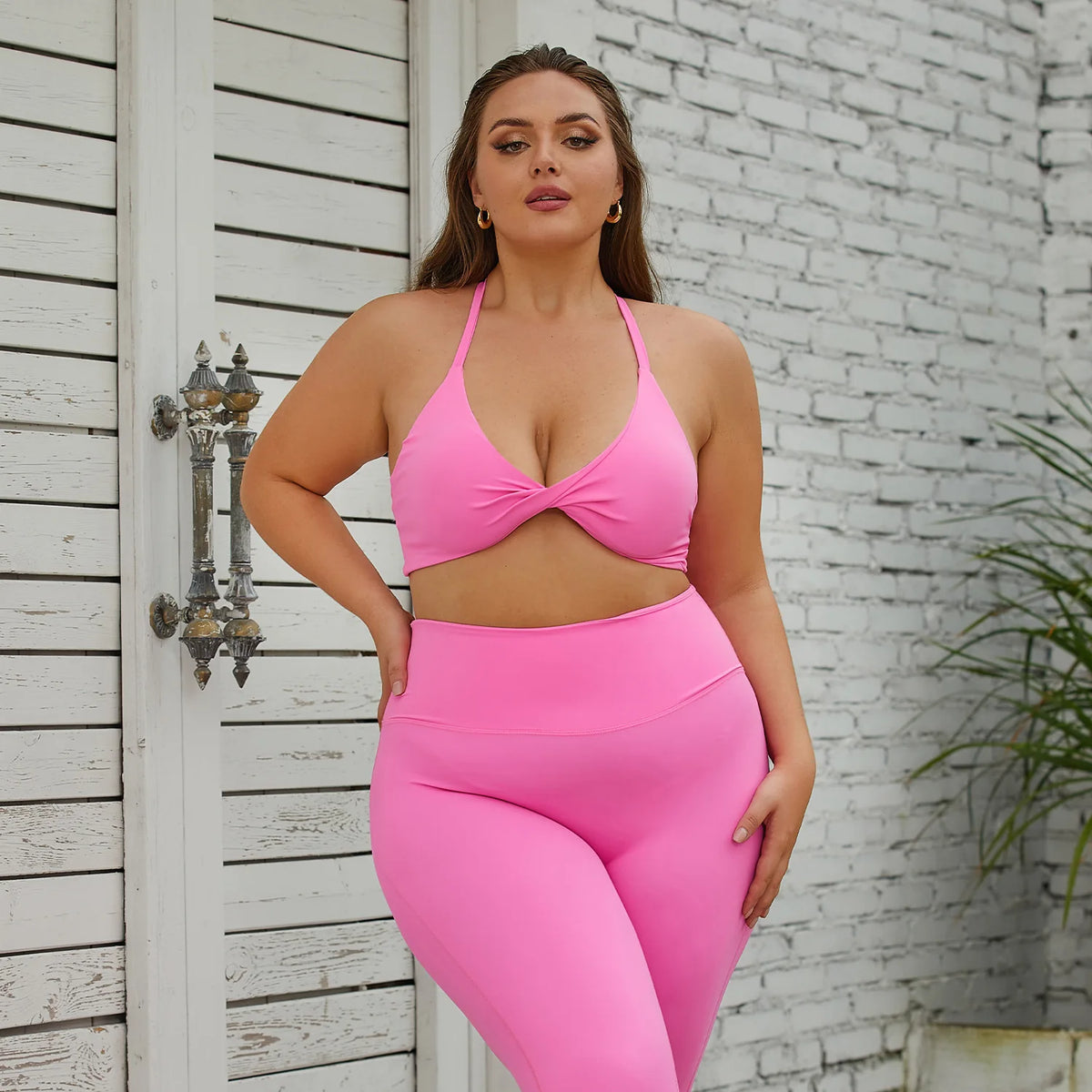 L-3XL Solid Sportswear Sets High Waist Elastic Waist Women's Gym Bra Leggings 3-Piece Running Fitness Yoga Wear Four-Way Stretch
