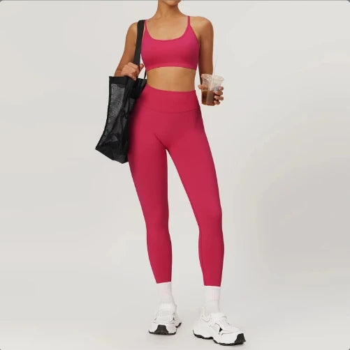Hot Selling 2024 Women's Compression Scrunch Back Yoga Leggings and Bra Set Seamless Adjustable Breathable and Lightweight