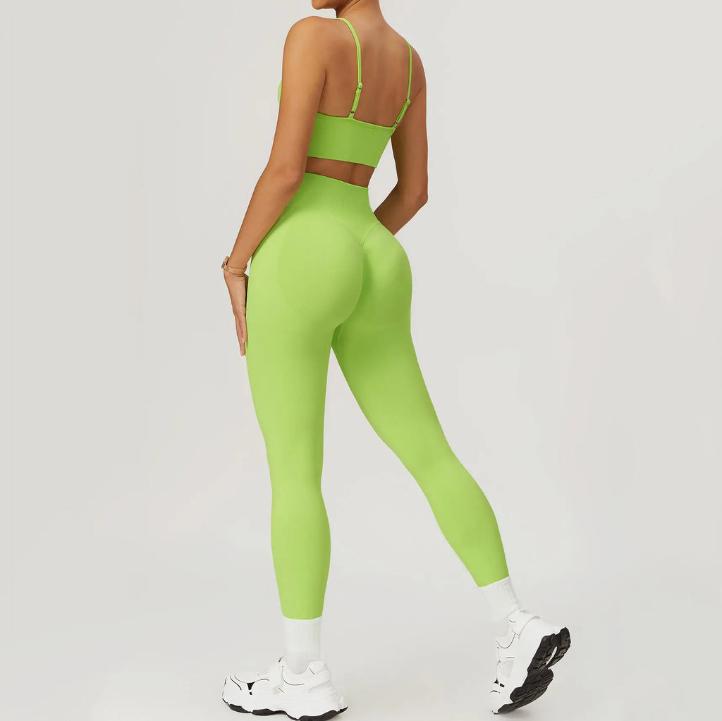 Hot Selling 2024 Women's Compression Scrunch Back Yoga Leggings and Bra Set Seamless Adjustable Breathable and Lightweight