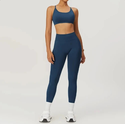Hot Selling 2024 Women's Compression Scrunch Back Yoga Leggings and Bra Set Seamless Adjustable Breathable and Lightweight