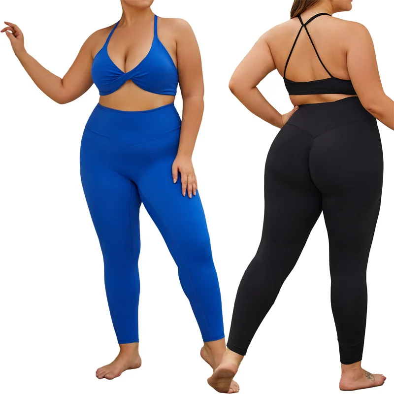 L-3XL Solid Sportswear Sets High Waist Elastic Waist Women's Gym Bra Leggings 3-Piece Running Fitness Yoga Wear Four-Way Stretch