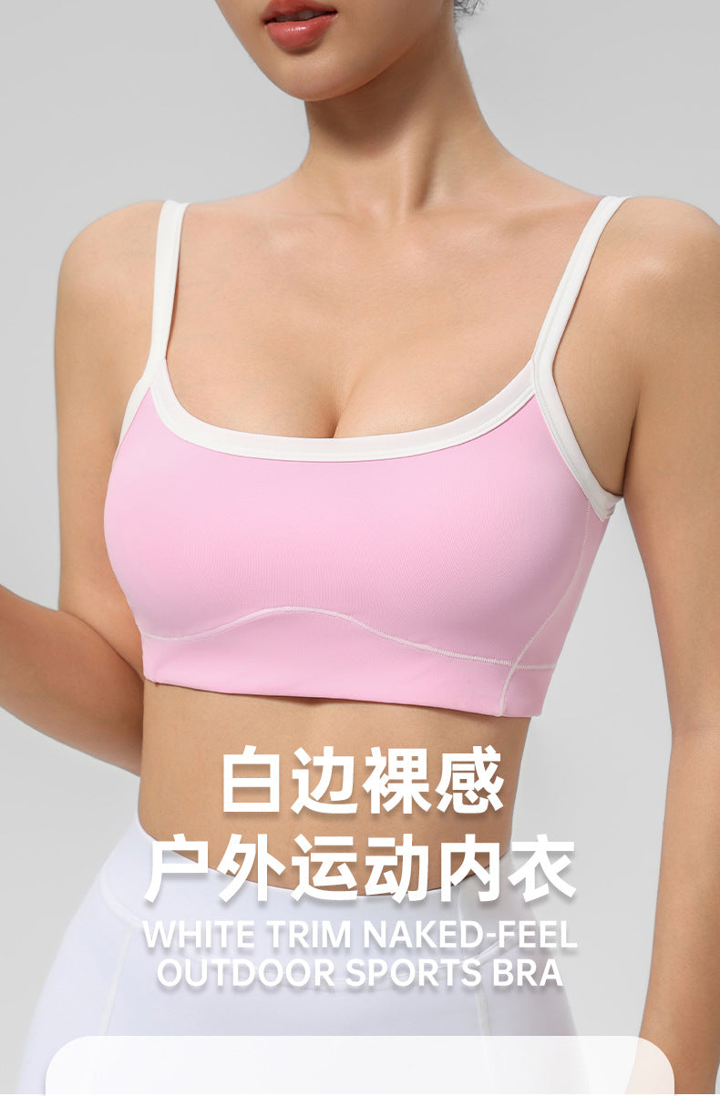 Outdoor Cross-Border Sports Bra with Chest Pads, Naked-Feel, Push-Up, Beautiful Back Design, Outerwear Camisole, Fitness Tank Top, Yoga Wear