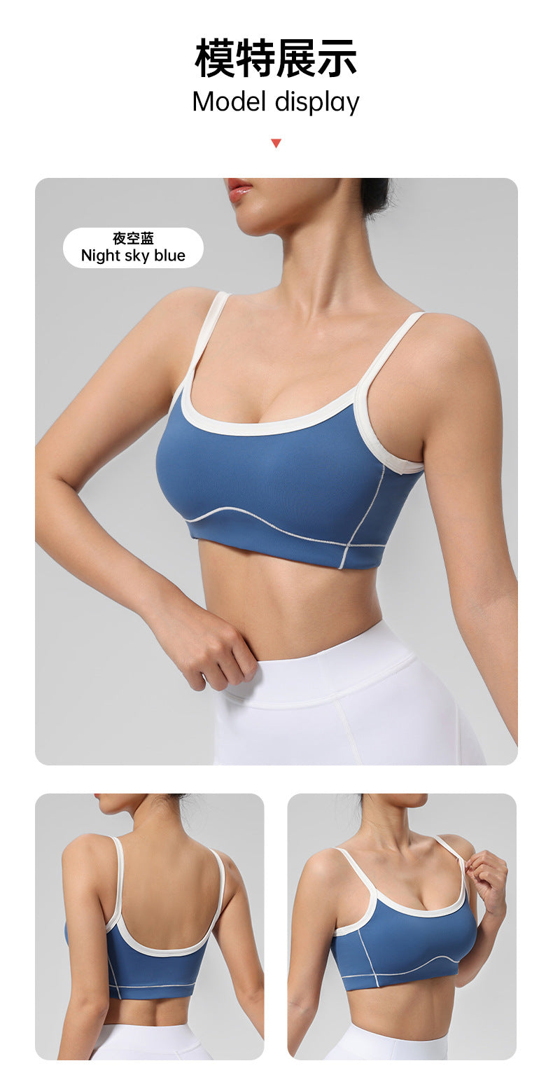 Outdoor Cross-Border Sports Bra with Chest Pads, Naked-Feel, Push-Up, Beautiful Back Design, Outerwear Camisole, Fitness Tank Top, Yoga Wear
