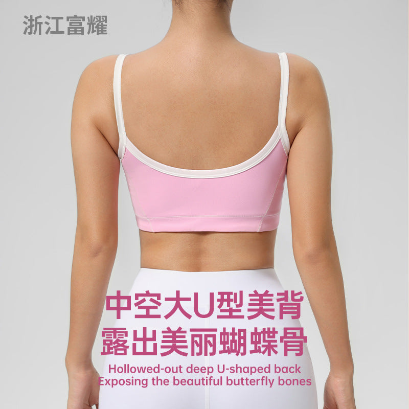 Outdoor Cross-Border Sports Bra with Chest Pads, Naked-Feel, Push-Up, Beautiful Back Design, Outerwear Camisole, Fitness Tank Top, Yoga Wear