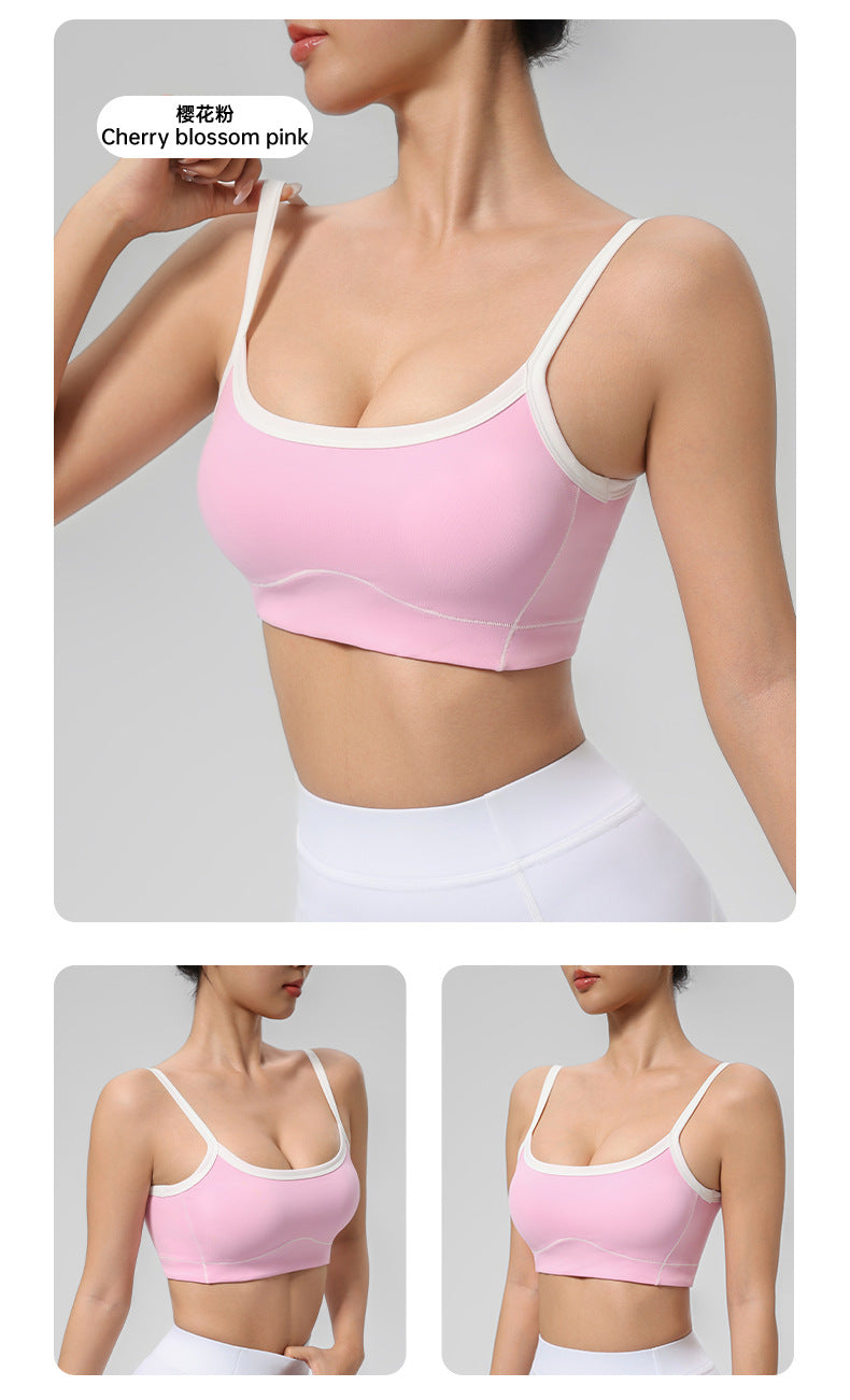 Outdoor Cross-Border Sports Bra with Chest Pads, Naked-Feel, Push-Up, Beautiful Back Design, Outerwear Camisole, Fitness Tank Top, Yoga Wear