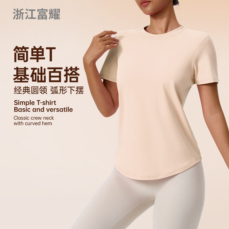 Fuyao Outdoor Yoga Classic T-Shirt Round Neck Running Sports Fitness Yoga Women's Figure-Flattering Yoga Short Sleeve