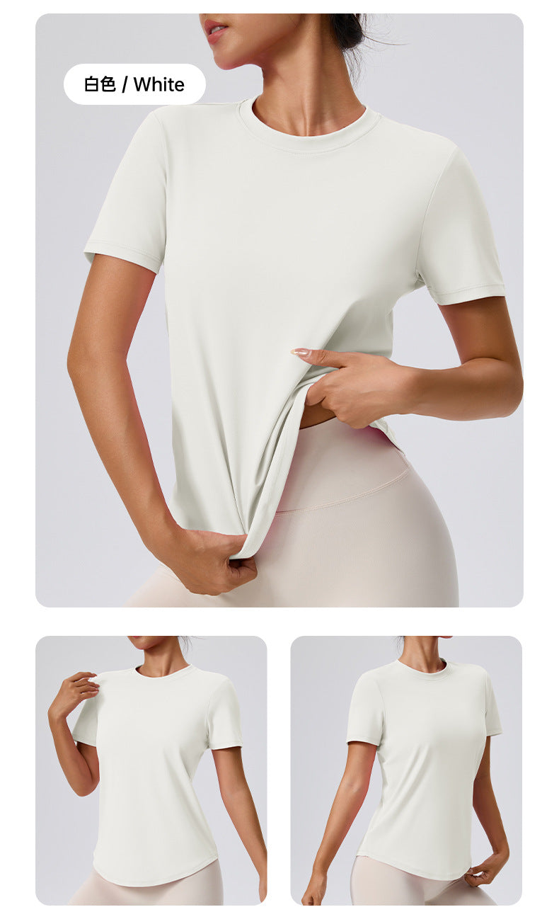 Fuyao Outdoor Yoga Classic T-Shirt Round Neck Running Sports Fitness Yoga Women's Figure-Flattering Yoga Short Sleeve