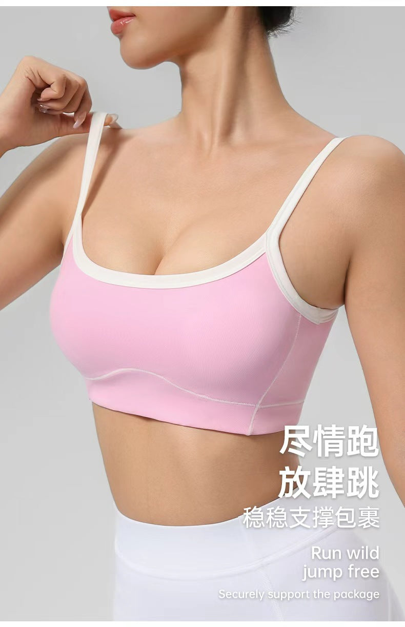 Outdoor Cross-Border Sports Bra with Chest Pads, Naked-Feel, Push-Up, Beautiful Back Design, Outerwear Camisole, Fitness Tank Top, Yoga Wear