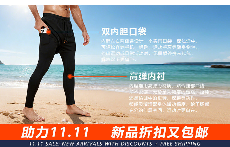 Running Marathon Compression Pants for Men, Fleece-Lined Winter Fitness Yoga Pants, High-Elastic Tight-Fitting Sports Leggings for Athletes