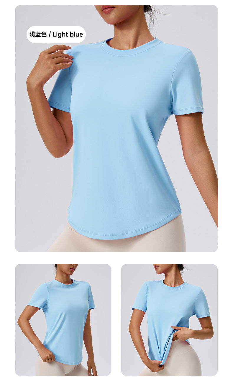 Fuyao Outdoor Yoga Classic T-Shirt Round Neck Running Sports Fitness Yoga Women's Figure-Flattering Yoga Short Sleeve