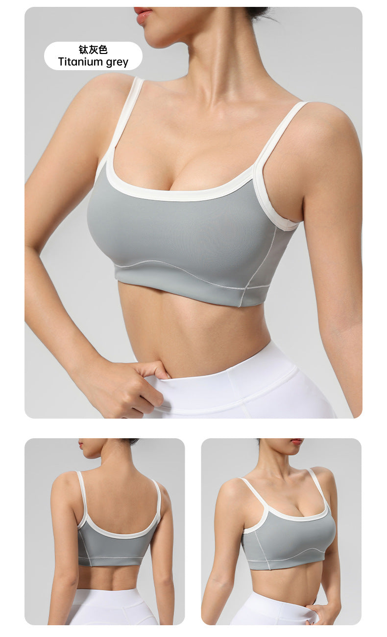 Outdoor Cross-Border Sports Bra with Chest Pads, Naked-Feel, Push-Up, Beautiful Back Design, Outerwear Camisole, Fitness Tank Top, Yoga Wear