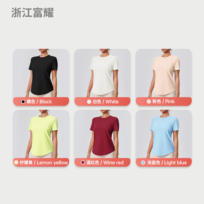 Fuyao Outdoor Yoga Classic T-Shirt Round Neck Running Sports Fitness Yoga Women's Figure-Flattering Yoga Short Sleeve