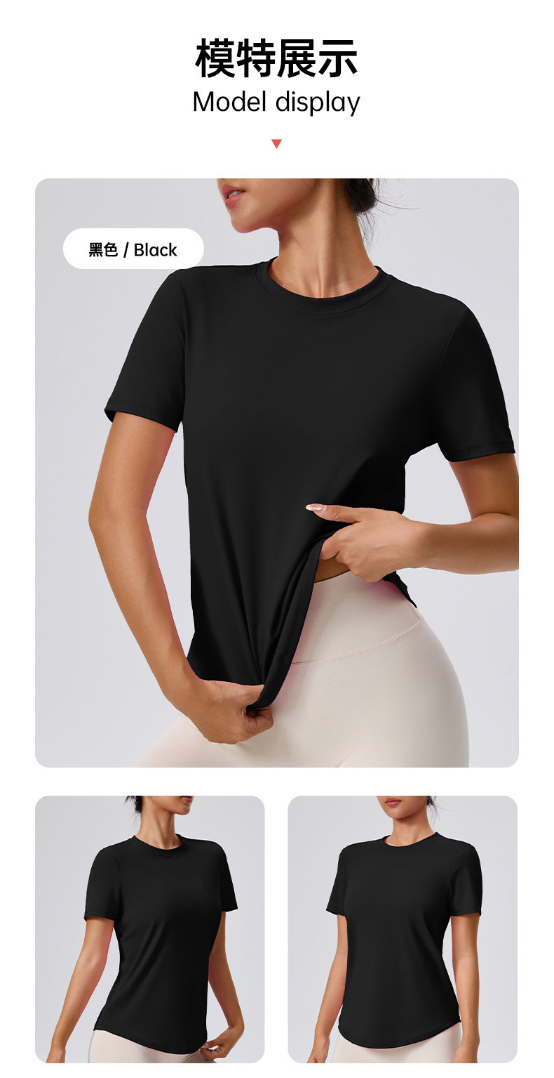 Fuyao Outdoor Yoga Classic T-Shirt Round Neck Running Sports Fitness Yoga Women's Figure-Flattering Yoga Short Sleeve