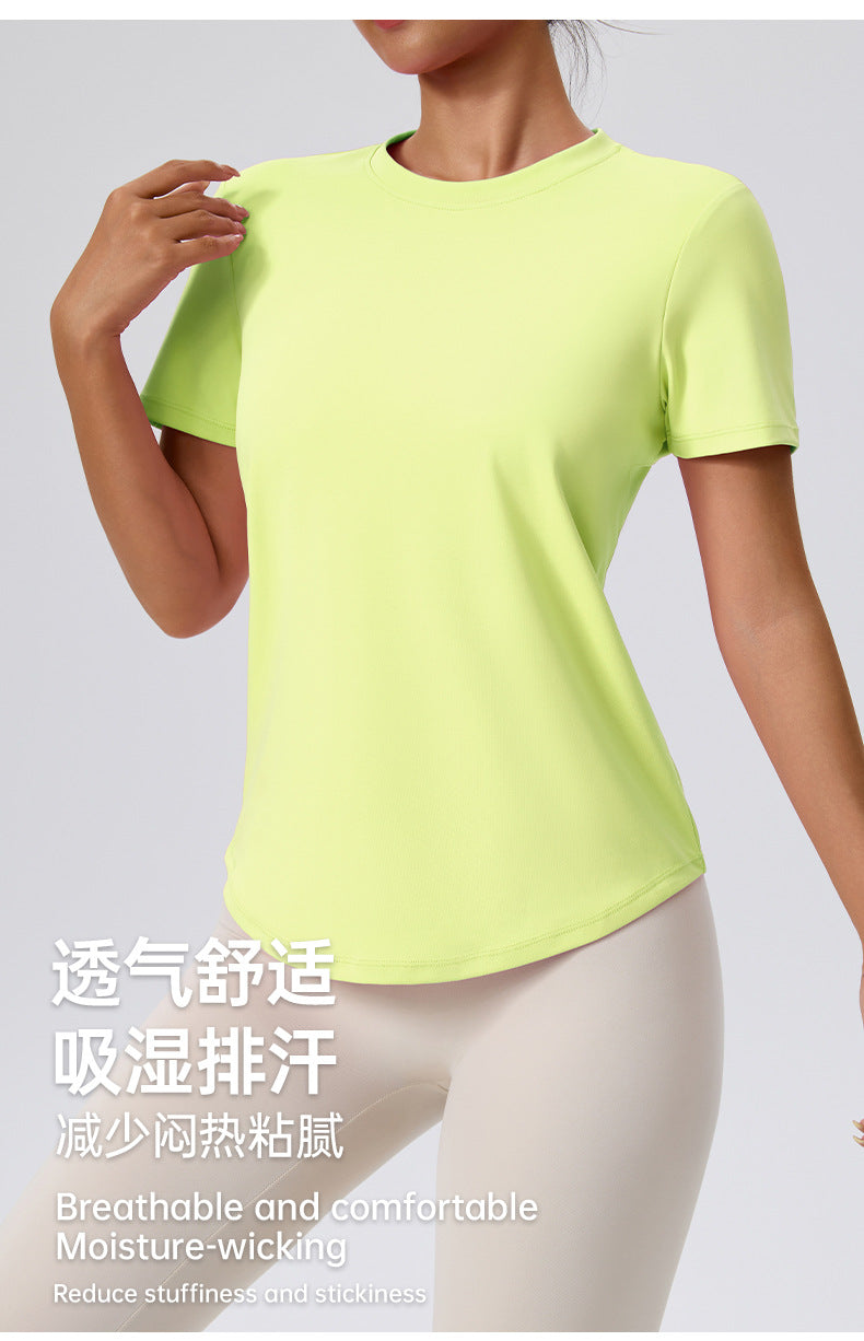 Fuyao Outdoor Yoga Classic T-Shirt Round Neck Running Sports Fitness Yoga Women's Figure-Flattering Yoga Short Sleeve