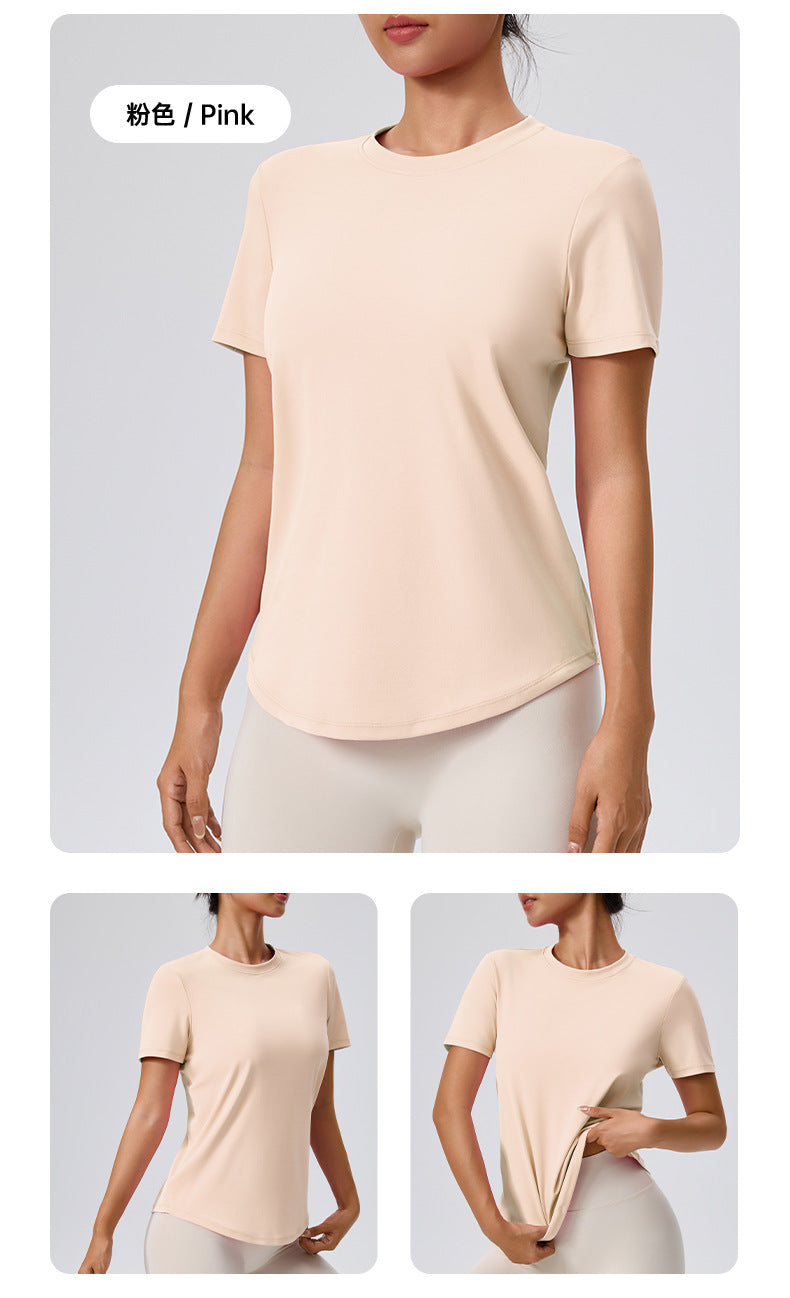 Fuyao Outdoor Yoga Classic T-Shirt Round Neck Running Sports Fitness Yoga Women's Figure-Flattering Yoga Short Sleeve