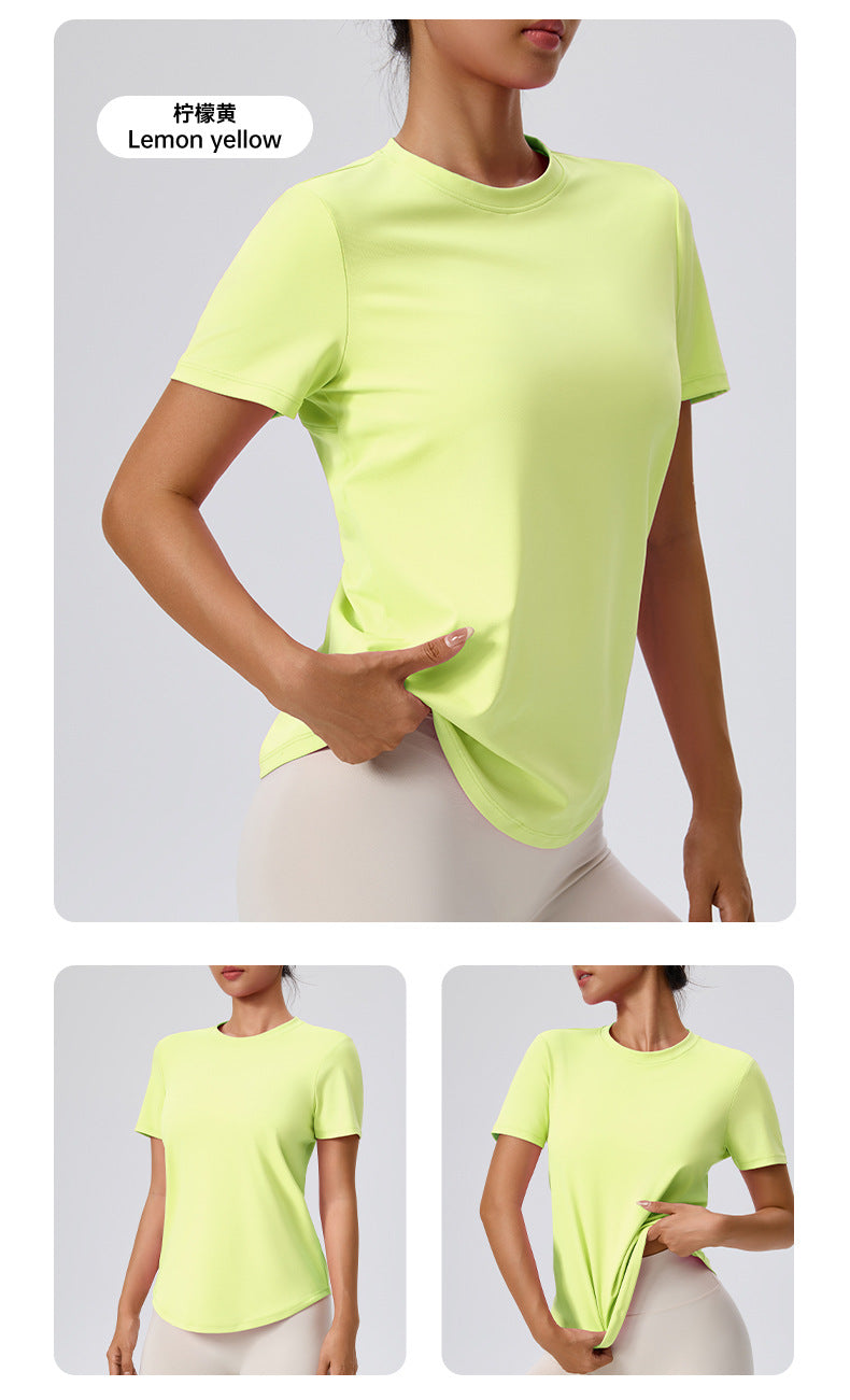 Fuyao Outdoor Yoga Classic T-Shirt Round Neck Running Sports Fitness Yoga Women's Figure-Flattering Yoga Short Sleeve