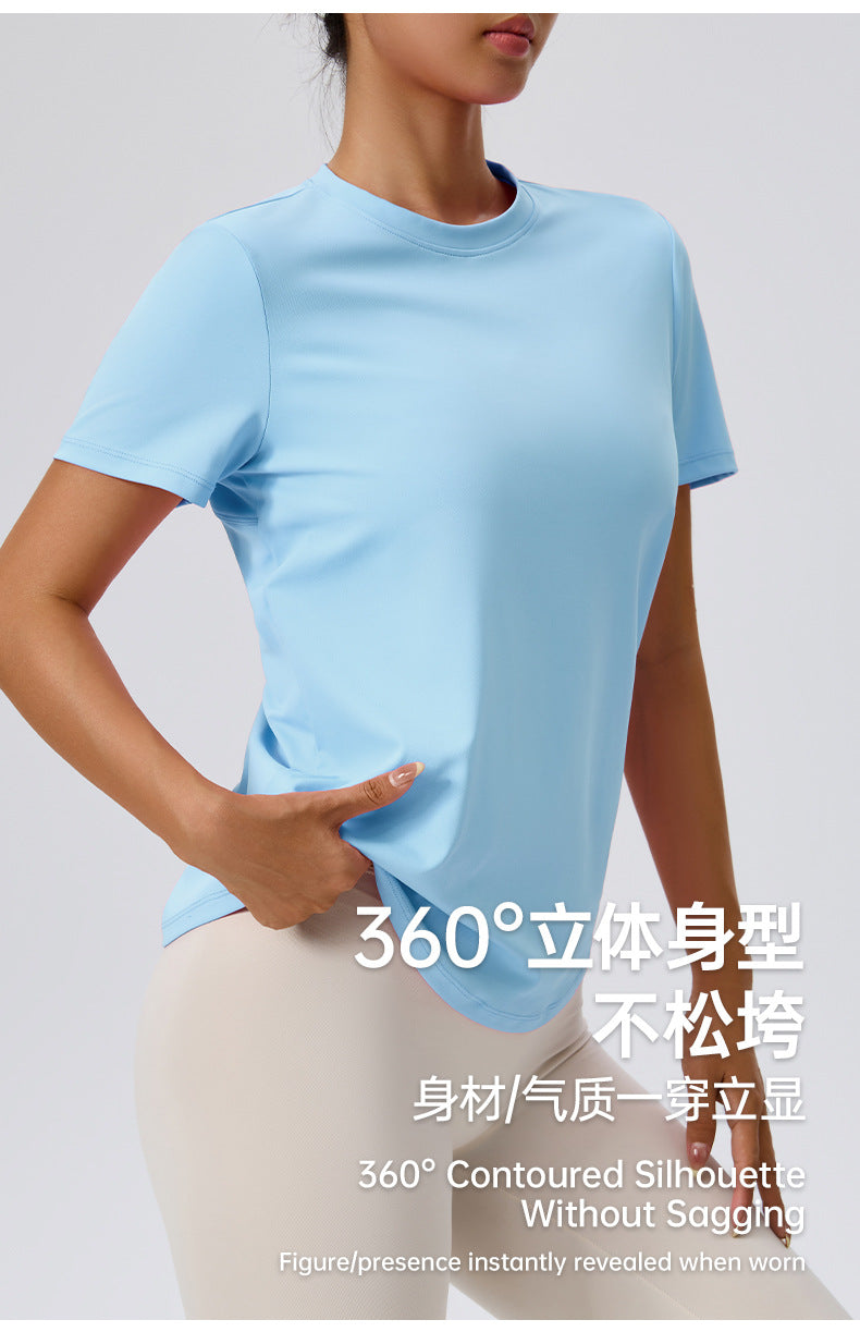 Fuyao Outdoor Yoga Classic T-Shirt Round Neck Running Sports Fitness Yoga Women's Figure-Flattering Yoga Short Sleeve
