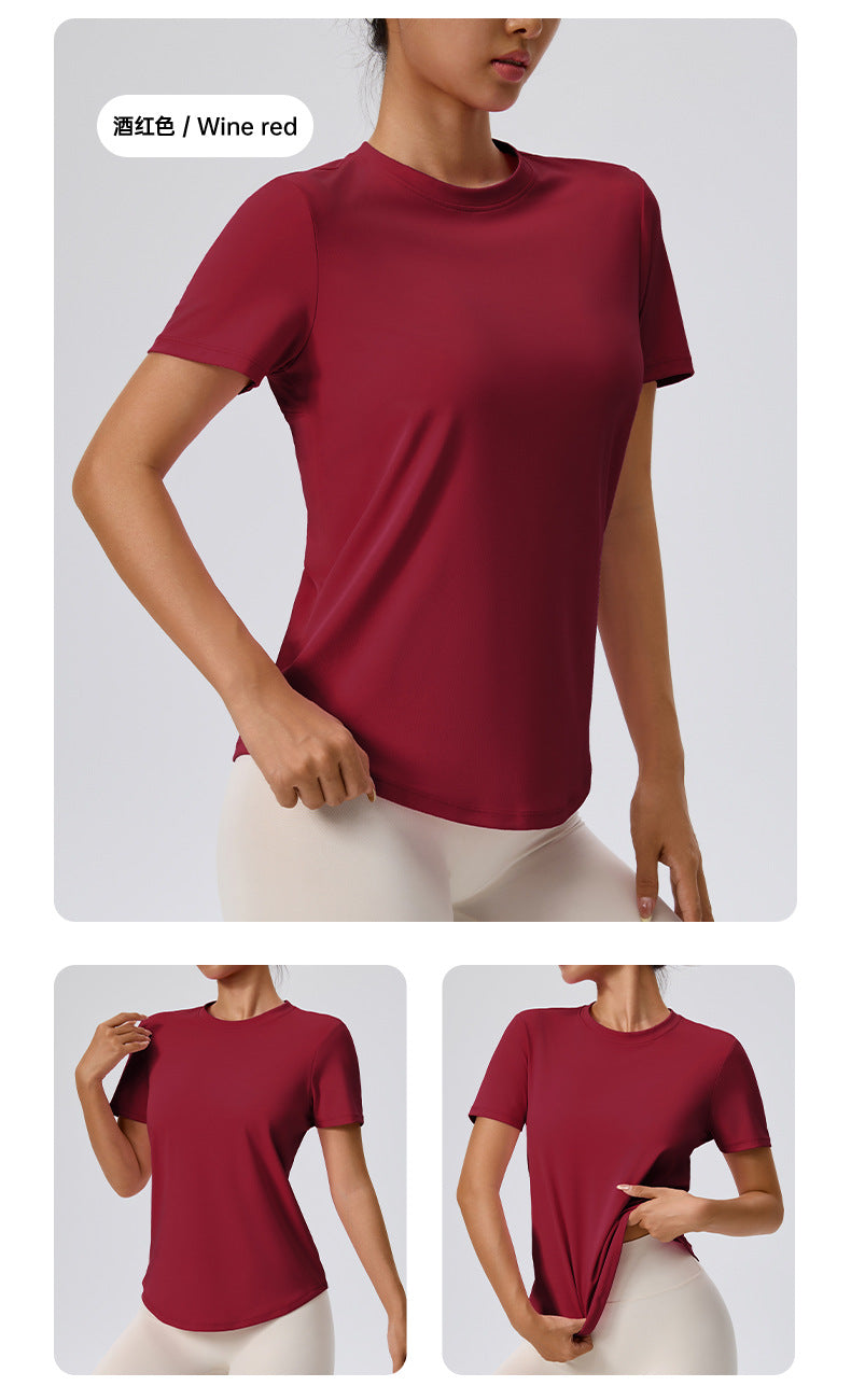 Fuyao Outdoor Yoga Classic T-Shirt Round Neck Running Sports Fitness Yoga Women's Figure-Flattering Yoga Short Sleeve