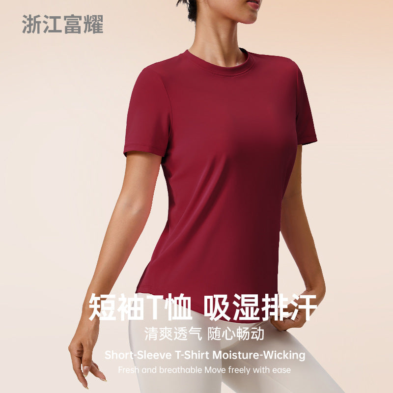 Fuyao Outdoor Yoga Classic T-Shirt Round Neck Running Sports Fitness Yoga Women's Figure-Flattering Yoga Short Sleeve