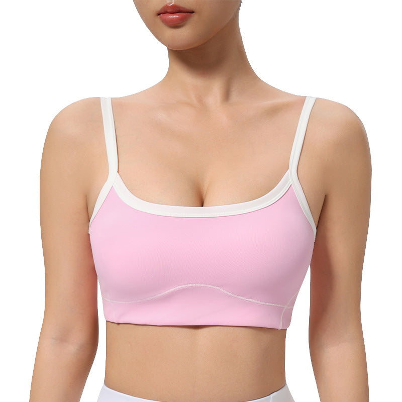 Outdoor Cross-Border Sports Bra with Chest Pads, Naked-Feel, Push-Up, Beautiful Back Design, Outerwear Camisole, Fitness Tank Top, Yoga Wear