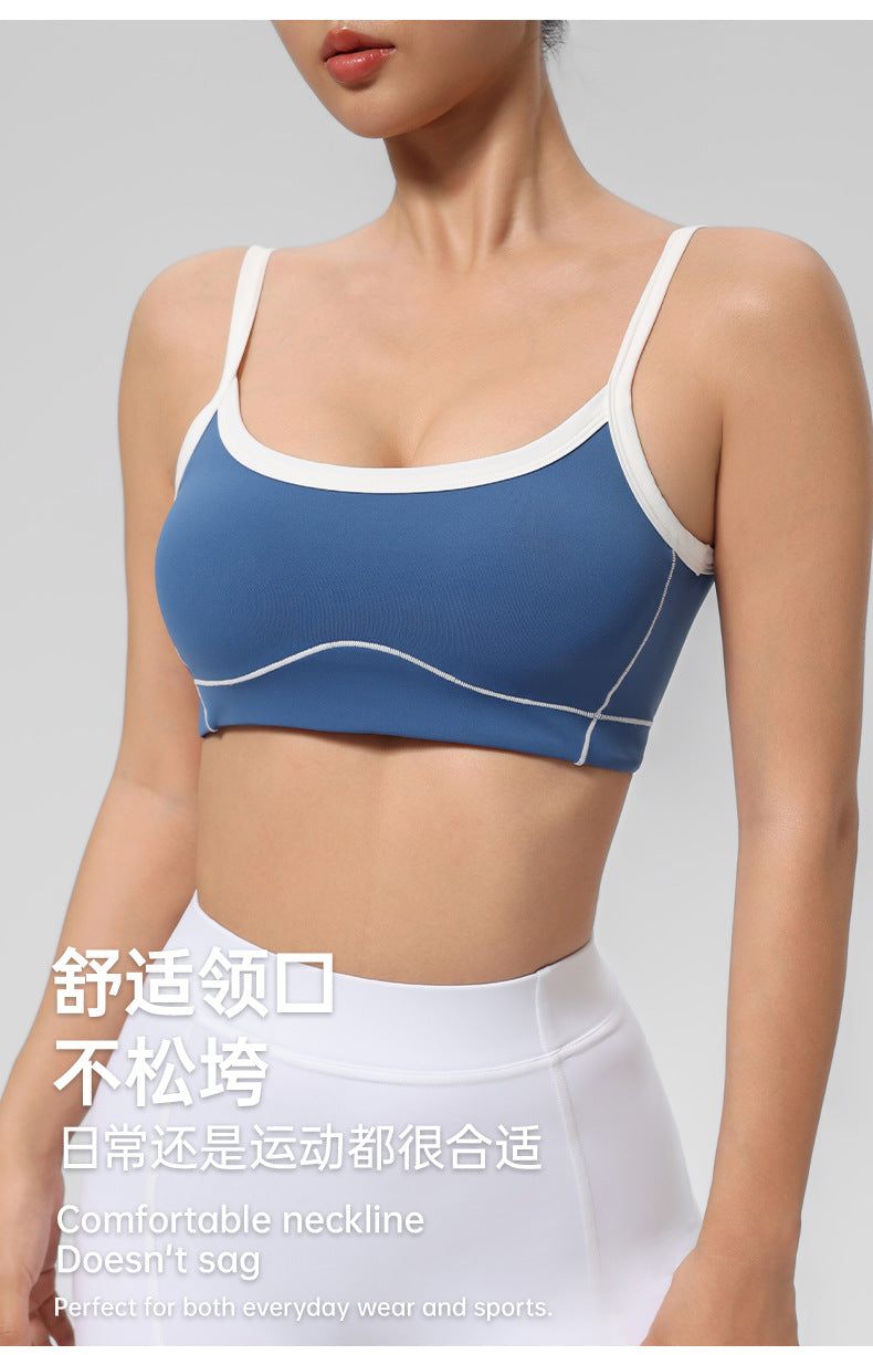 Outdoor Cross-Border Sports Bra with Chest Pads, Naked-Feel, Push-Up, Beautiful Back Design, Outerwear Camisole, Fitness Tank Top, Yoga Wear