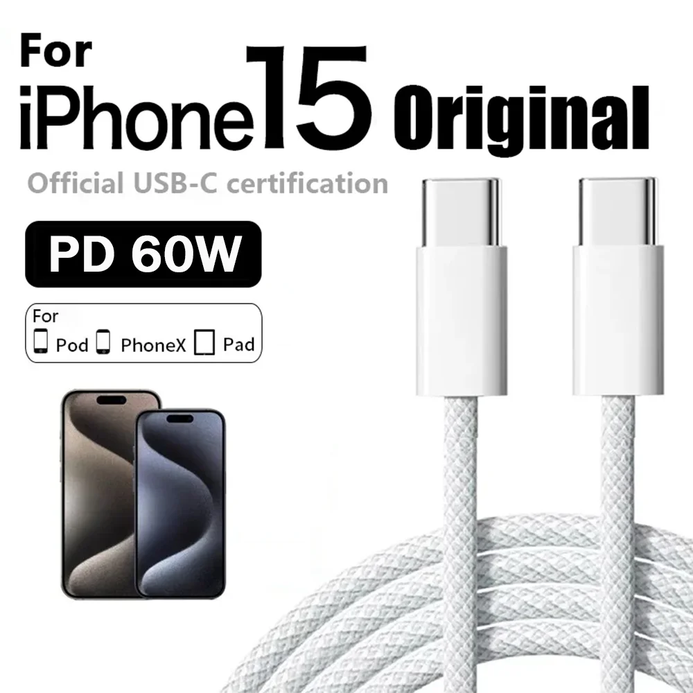 Original PD 60W Fast Charger 6A USB C to Type C Cable For iPhone 18 17 16 15 Pro MAX Quick Charging For Samsung S26 Xiaomi Cable