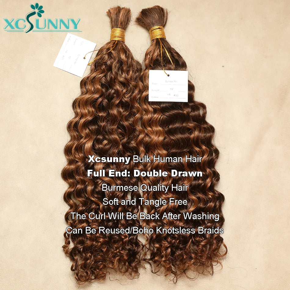 Bulk Human Hair For Braiding Highlight Curly Hair Bundles No Weft Wholesale Loose Deep Wave Double Drawn Boho Knotless Braids