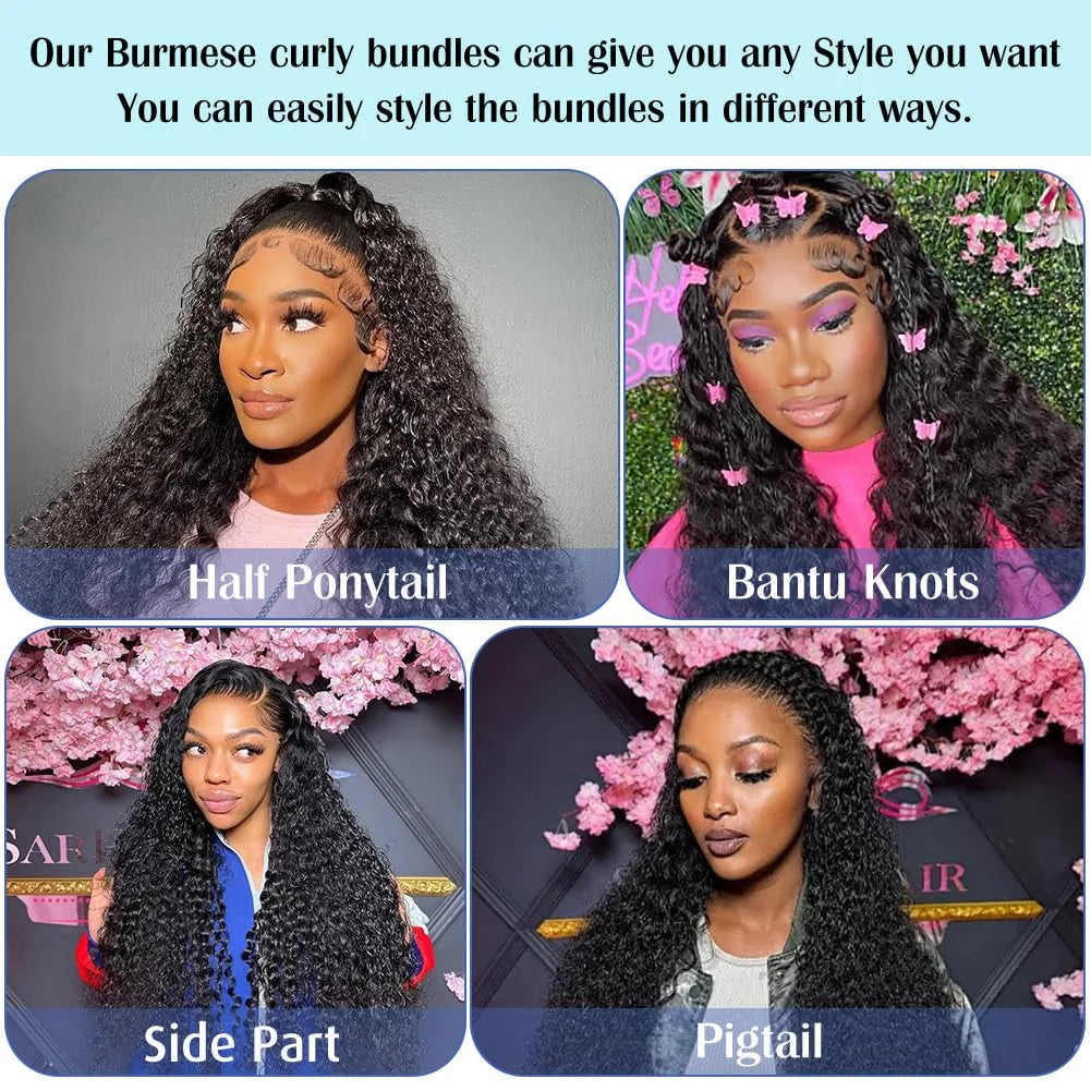 100% Burmese Curly Bundles Human Hair Bundles 12A Virgin Hair Raw Unprocessed Weaving Human Hair Extensions Pix Curly Bundles