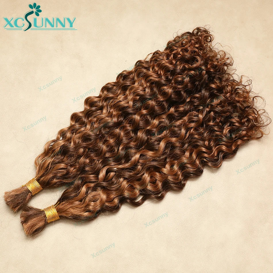 Bulk Human Hair For Braiding Highlight Curly Hair Bundles No Weft Wholesale Loose Deep Wave Double Drawn Boho Knotless Braids